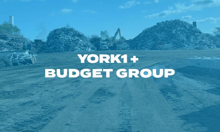 York1 + Budget Group on blue overlay on top of scrap yard