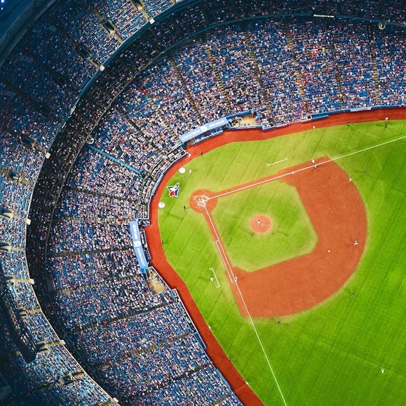 Blue Jays baseball diamond taken from the top of the open dome at Rogers Centre in Toronto.