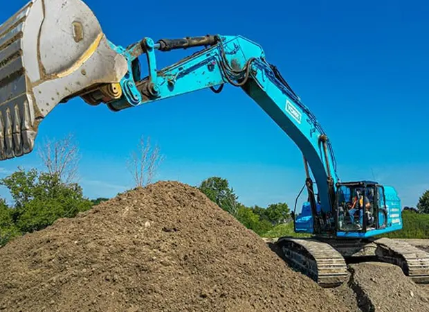 Deep Excavation Work Blue Tracked Hydraulic Excavator