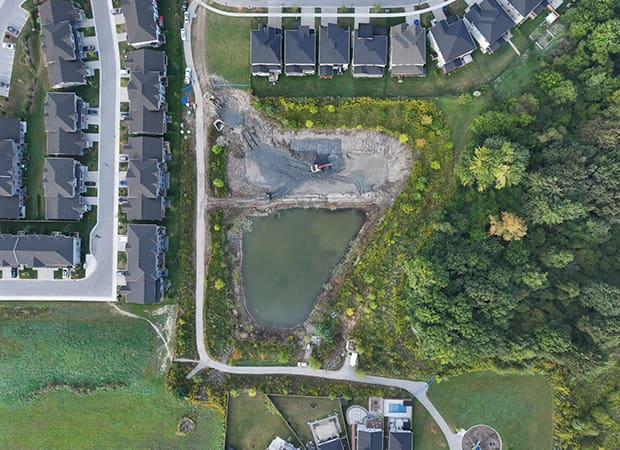 Groundwater and Stormwater Management Retention Basin in Residential Development